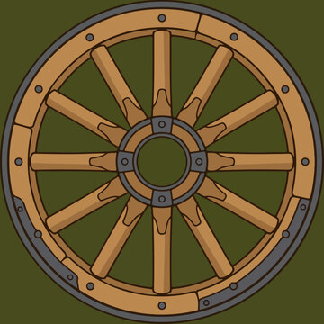 Vintage wooden carriage wheel illustration.