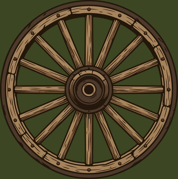 Vintage wooden wagon wheel illustration.
