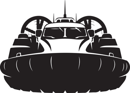 Black hovercraft, vector hovercraft icon, air cushion vehicle, transportation symbol
