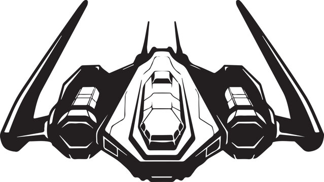 Futuristic spaceship, sci-fi vehicle, black and white illustration, futuristic aircraft