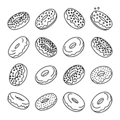 Obraz premium Hand Drawn Doughnuts Collection Isolated on White Background Minimalist Style