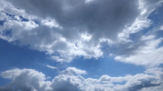 Clouds moving across the sky, and sunlight filters through clouds. Changeable weather. Sky only video background with copy space