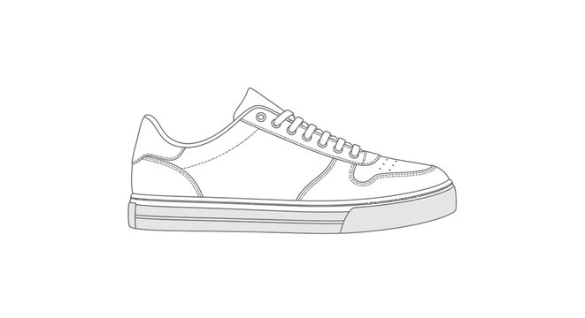 Minimalist casual low top sneaker line art technical drawing