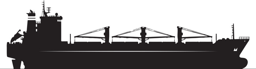 Obraz premium Cargo ship, freight vessel, industrial silhouette, black icon, transportation symbol