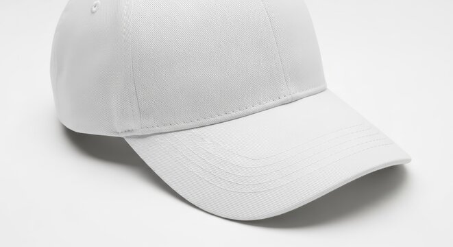 White baseball cap isolated on a white surface for fashion and design concepts