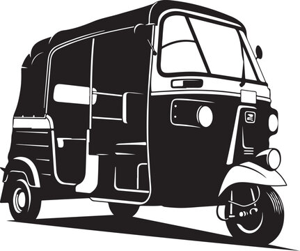 Tuk-tuk, auto rickshaw, vector illustration, black and white