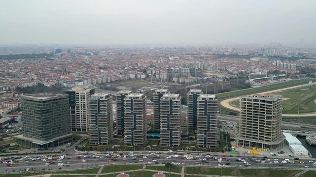Istanbul/Turkey circa 2023: the "Pruva 34" residence buildings, rotation shot
