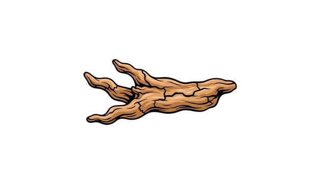 A detailed illustration of a gnarled, wooden root resembling a skeletal hand reaching out.