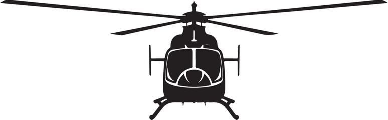 Black helicopter silhouette, vector aircraft icon, helicopter front view, transportation symbol