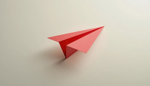 A red paper airplane on a plain background with a subtle shadow underneath it