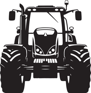 Tractor, front view, black silhouette, vector illustration, agricultural vehicle, farming equipment