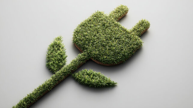 Green energy concept showing grass power plug symbol