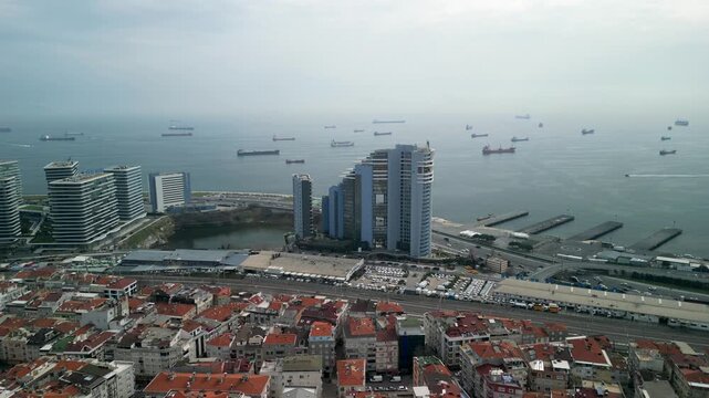 Istanbul/Turkey circa 2023: Radisson Blu Hotel Ottomare and Marmara fly away