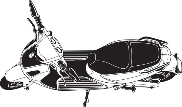 Scooter, motor scooter, motorcycle, vector illustration, black and white