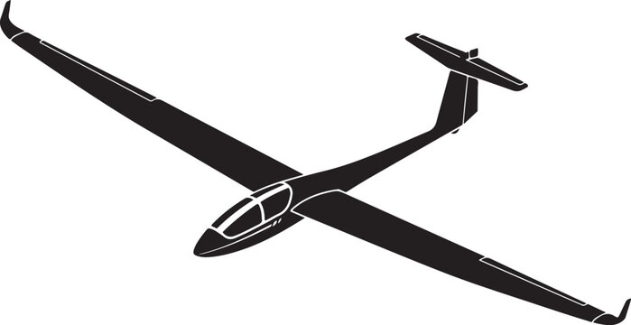 Glider, sailplane, airplane, black silhouette, vector aircraft