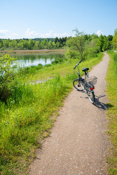 circular bike route lake Seehamer See, landscape upper bavaria in spring