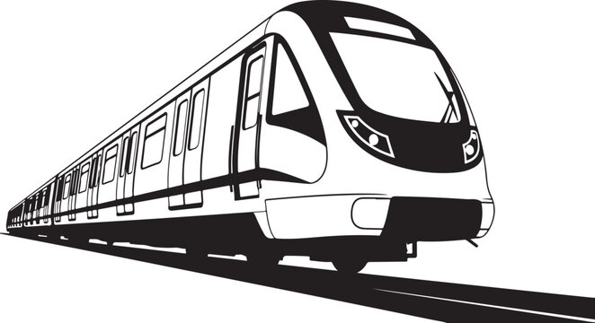 Modern train, subway, metro, transportation vector illustration, black and white