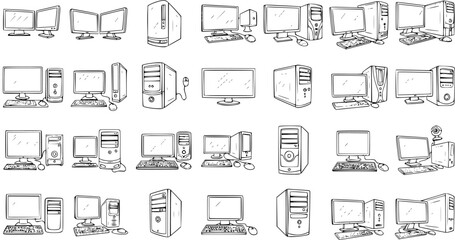 Fototapeta premium Collection of Vintage and Modern Desktop Computer Set Icons