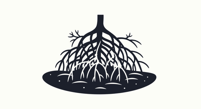 Black silhouette of tree roots growing.