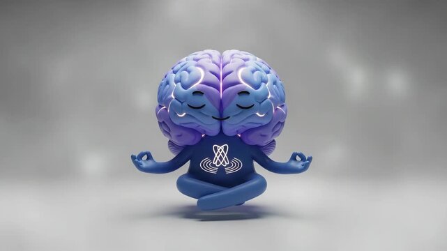 Brain Character Meditating in Zen Pose