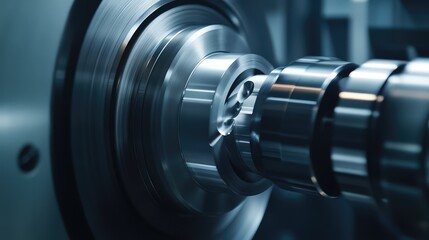 Fototapeta premium Metalworking machine cutting steel part during production process