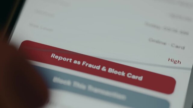 User taps the button Report as Fraud and Block Card for a suspicious transaction