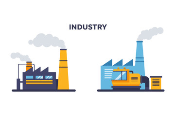 Obraz premium Modern industrial factories with smokestacks emitting smoke and heavy machinery