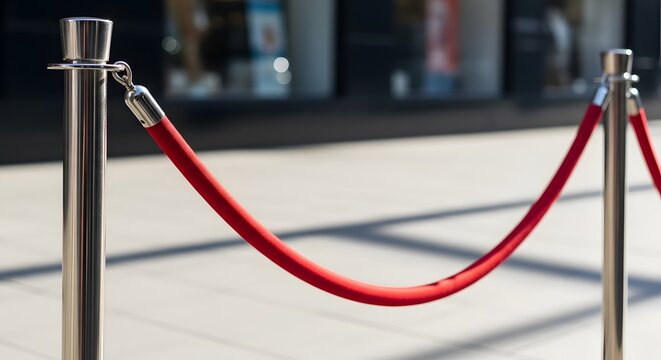 Red velvet rope barrier with silver stanchions for queue management