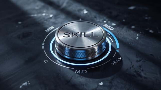  Skill Adjustment Dial: A close-up view of a skill adjustment dial, emphasizing the concept of ability and control over talent.