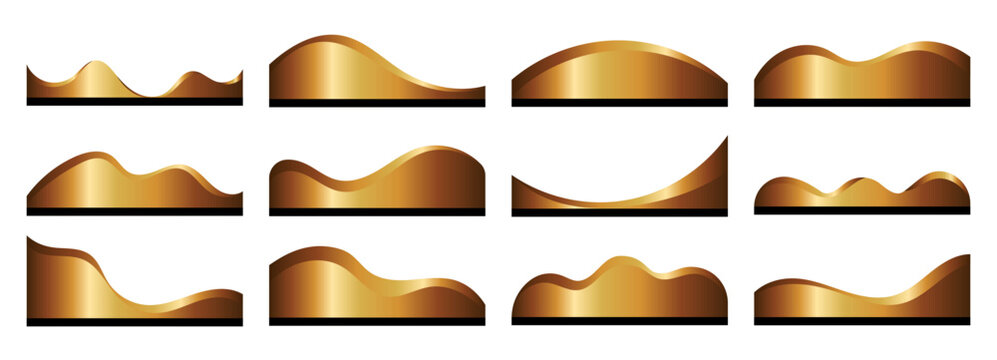 Shape separator curve with wave divider footer and website gold vector. Banner design web with page top header and bottom set elegant. Form cloud shape with wavy gradient wave and border