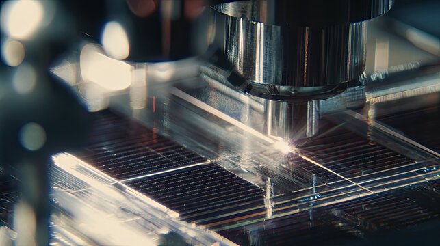 Laser creating microchip on silicon wafer in fabrication facility
