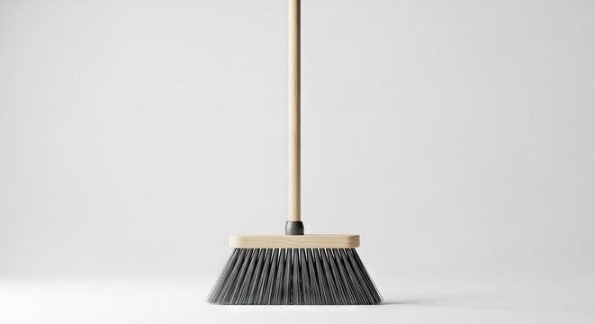 Broom with wooden handle isolated on white background for cleaning concept
