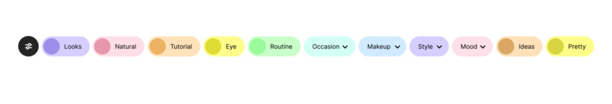 Colorful filter chips UI set with category tags, rounded buttons and modern mobile interface design