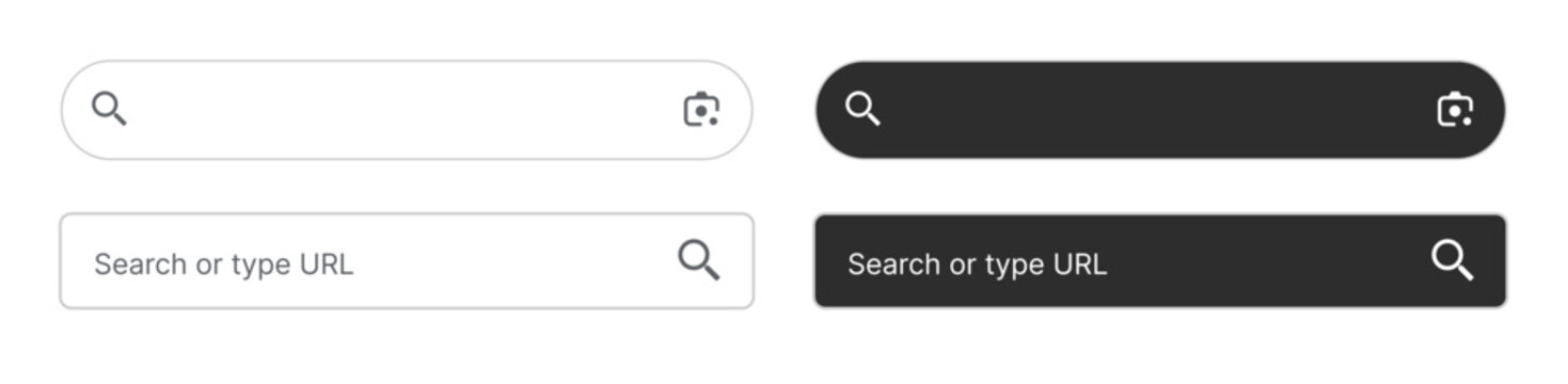 Set of modern search bar UI elements in light and dark mode, web and mobile interface design collection
