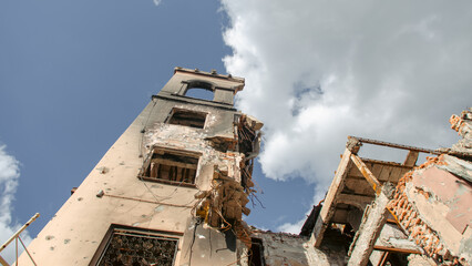 Fototapeta premium destroyed and burned houses in the city Ukraine war