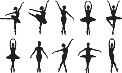 Ballet Dancer Silhouette Set with Elegant Dance Poses, Classical Performance Movements, and Artistic Female Figures for Theater and Dance Design © Sabbir Art Express