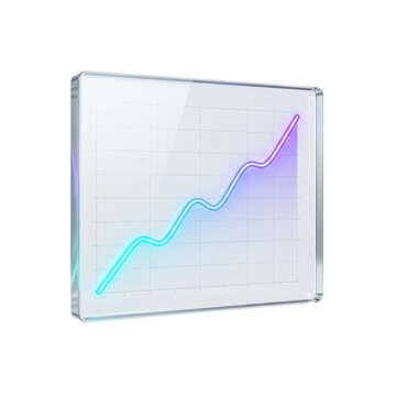 Transparent glass panel with glowing upward line chart. Financial growth.