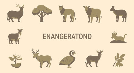 Obraz premium Various animal silhouettes on beige background.