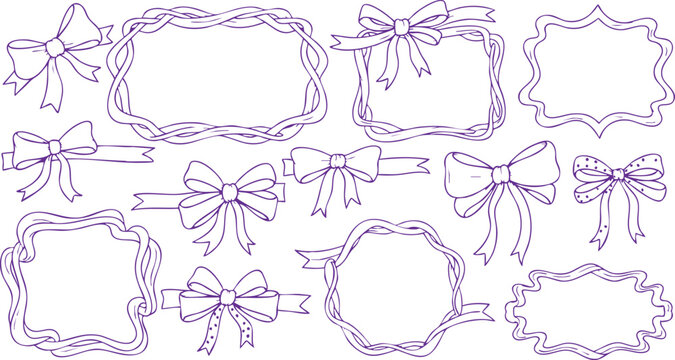Minimal abstract square frame doodles, hand drawn geometric borders with soft wavy lines decorative set