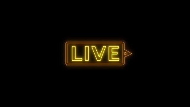 Neon Live streaming frame text icon animation glowing neon blue color font letter word template for streamers with play,Animated outline neon Live text icon set. Glowing neon Live tag with frame.