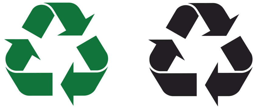 Recycling symbol icon set in green and black, universal recycle icon, eco-friendly and sustainability concept, isolated on white background, clean modern vector illustration.