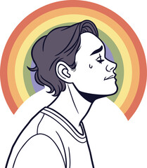 Rainbow, LGBTQ+, pride, illustration, vector, colorful, young man, profile, portrait © Prottasha