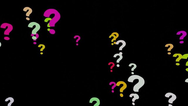 10 seconds question marks flying out black background animation screensaver motion graphics visualizer education quest ask seek find 
