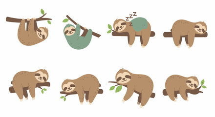 Obraz premium Cute Sloths Hanging from Trees.