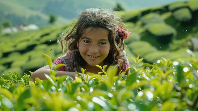 young girl amid Rize's tea gardens, embodying the rich tradition of Turkish tea cultivation