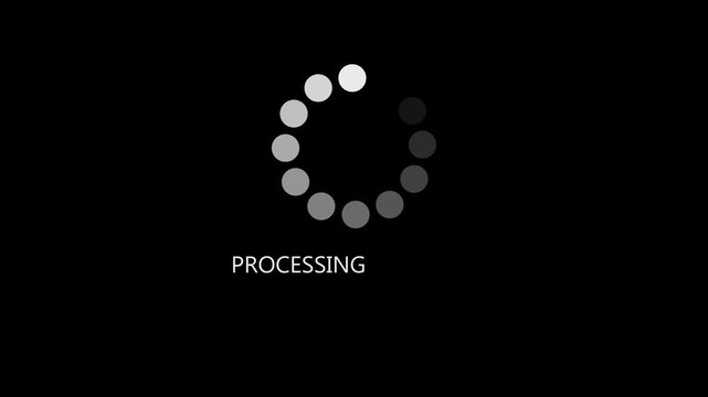 Loading processing circle icon animation on black background. Full HD animation with 4k video animation.