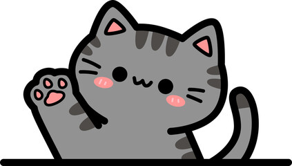 Cute cartoon tabby cat waving hello, Kawaii cat greetings, Handdrawn doodle kitty wave paw © ciaoaleandro