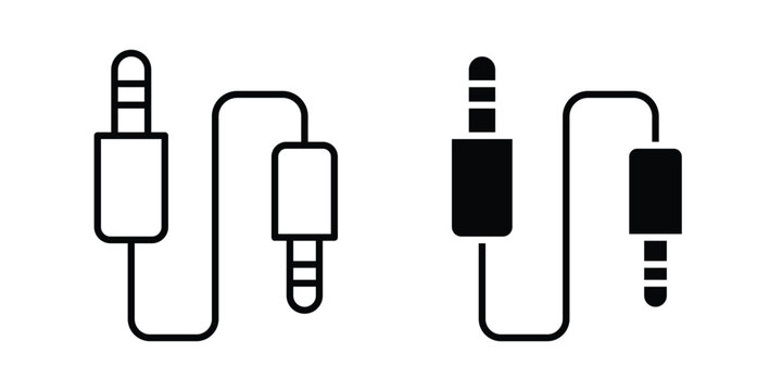 Audio Cable icon on white background editable stroke and solid flat.