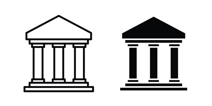 Bank icon on white background editable stroke and solid flat.