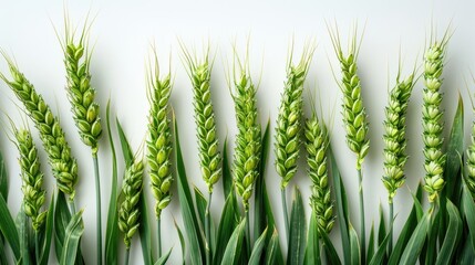 Naklejka premium green wheat ears isolated on a white background, capturing the essence of nature's harvest